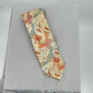THE BIG KNOT by Steven Land Silk Paisley‎ Necktie Men Beige Orange Pink Blue